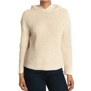 Abound Women Small Beige Knit Hoodie Sweater Ribbed Crochet Lightweight Casual